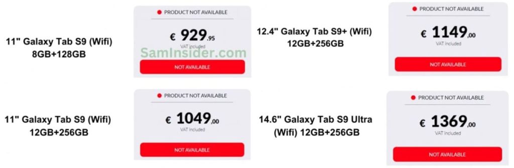 цены на Samsung Galaxy Tab S9