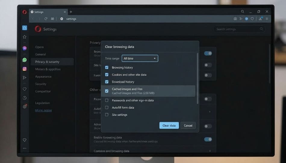 Очистка через меню настроек