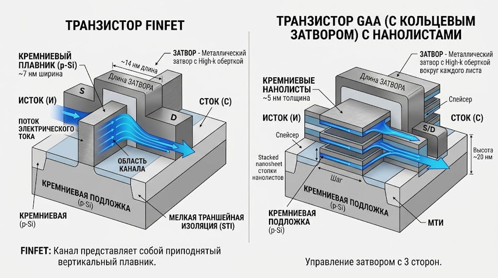 Схема архитектуры GAA-транзистора